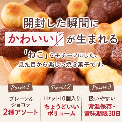 ねこのてマドレーヌ 計10個(プレーン5個・ショコラ5個)