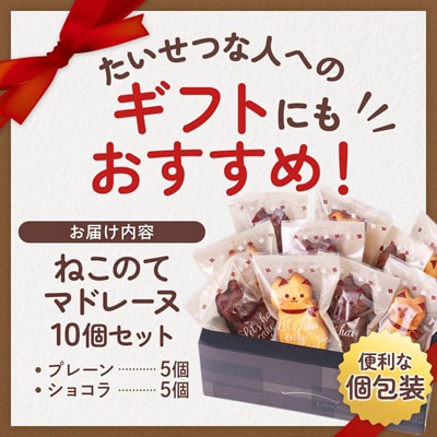 ねこのてマドレーヌ 計10個(プレーン5個・ショコラ5個)