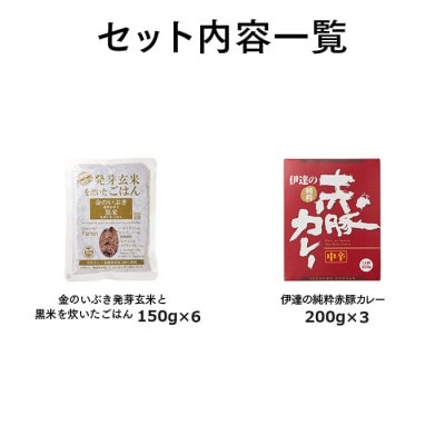 発芽玄米と黒米を炊いたパックご飯と伊達の赤豚カレー セット(ご飯6個×カレー3個)