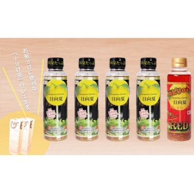 日向夏ドレッシング 295ml×4本+ピリ辛タイプ RED 295ml×1本 小分け袋付き