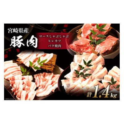 宮崎県産 豚のトンカツ・焼肉・しゃぶしゃぶセット 計1.4kg(日向市)
