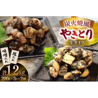 【新登場】 炭火焼鳥 炭火焼風やきとり 生タイプ 塩だれ 味噌だれ 各200g×3p 計6P(日向市