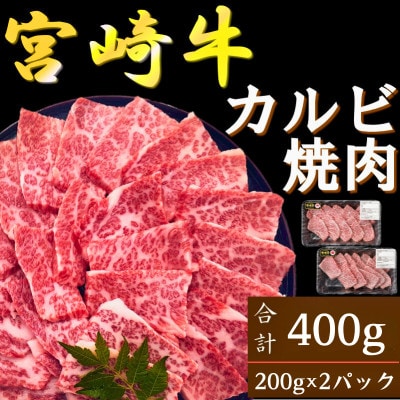 A4～A5 宮崎牛 カルビ 焼肉 合計400g 200gずつ小分け(日向市)
