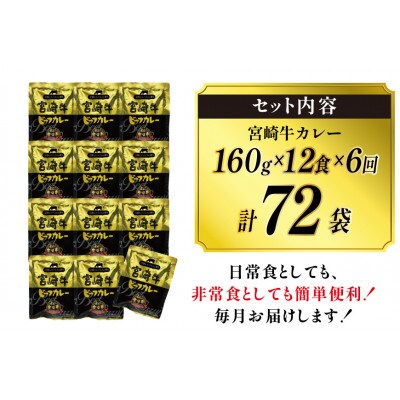 【毎月定期便】宮崎牛カレー160g×12食 (計72食)マイルドな中辛 レトルトカレー 保存食全6回