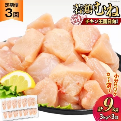 【毎月定期便】宮崎県産若鶏ムネ肉250g×12袋全3回