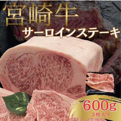 A4～A5 宮崎牛 黒毛和牛 ロース サーロインステーキ 600g (3枚入り)(日向市)