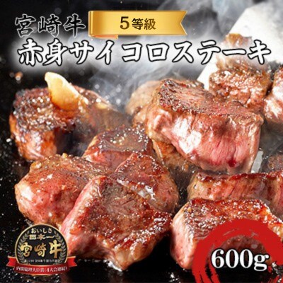 宮崎牛 5等級 黒毛和牛 赤身サイコロステーキ 合計 600g [300g×2] (日向市)