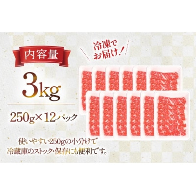 宮崎県産 黒毛和牛 肩ロース すき焼き用 切り落とし 250g 12p 計3kg セット(日向市)