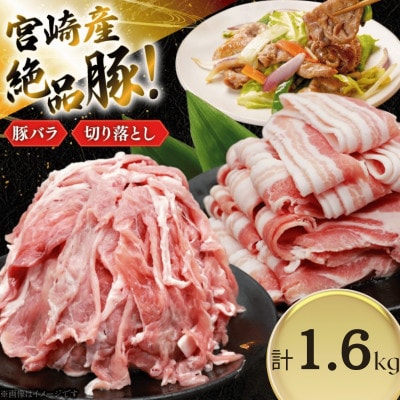 豚肉 小分け 宮崎県産 豚バラ&切り落とし 計1.6kg(日向市)