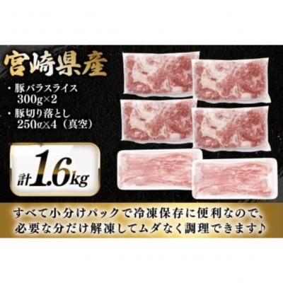 豚肉 小分け 宮崎県産 豚バラ&切り落とし 計1.6kg(日向市)