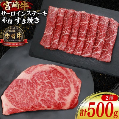 宮崎牛 サーロインステーキ 200g&赤身すき焼き肉 300g 計500g(日向市)