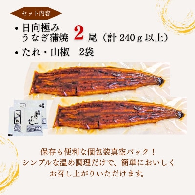 日向極みうなぎ蒲焼2尾(計240g以上)