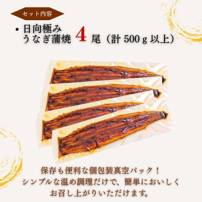日向極みうなぎ蒲焼4尾(計500g以上)