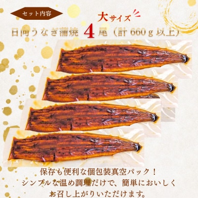 日向うなぎ蒲焼 大4尾(計660g以上)