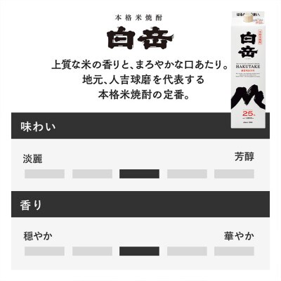 本格米焼酎「白岳」パック25度1800ml6本セット(あさぎり町)
