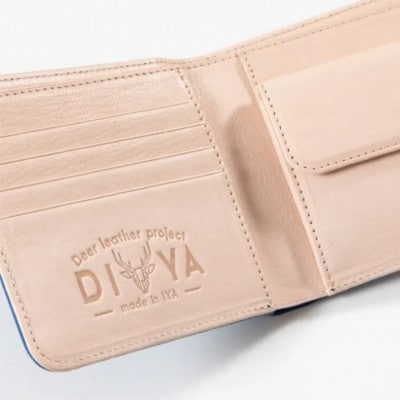 《国産鹿革×阿波藍染》手作り 軽量二つ折り財布(紺色)　DIYA