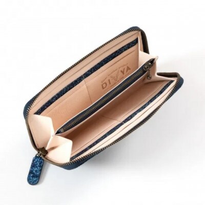 《国産鹿革×阿波藍染》手作り 軽量ラウンド長財布(吹雪柄)　DIYA