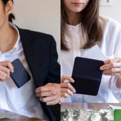 《国産鹿革×阿波藍染》手作り 名刺入れ(紺色)ポケット マチあり