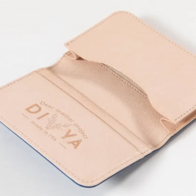 《国産鹿革×阿波藍染》手作り 名刺入れ(紺色)ポケット マチあり