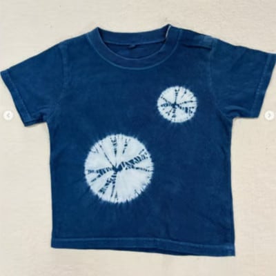 《90cm》三好の藍染　藍染子供服Tシャツ(巻き上げ染め)　綿100%　男の子/女の子人気柄