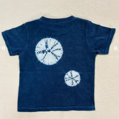 《90cm》三好の藍染　藍染子供服Tシャツ(巻き上げ染め)　綿100%　男の子/女の子人気柄