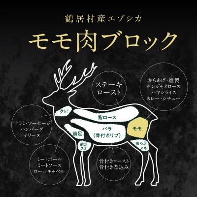 北海道鶴居村産 鹿肉(エゾシカ肉)高品質 モモ肉ブロック 400g×20パック(8kg) ジビエ