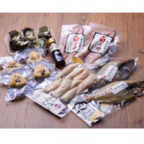 BBQにぴったり!誰でも簡単に焼ける　サザエ&白イカ&干物セットに、サザエご飯のおにぎり付き　2人用