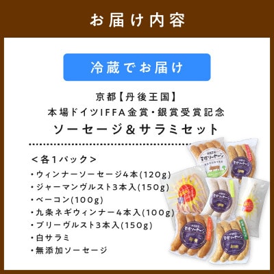 京都【丹後王国】本場ドイツIFFA金賞・銀賞受賞記念ソーセージ&サラミセット　受賞セットをお届け