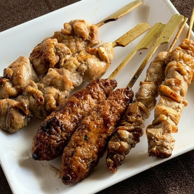 老舗居酒屋 炭火焼き鳥セット(6種×2本)タレと塩味 もも・つくね・にんにく焼き鳥・ズリ・なんこつ
