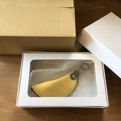 本革 【バナナキーケース】牛革 ヌバック イエロー 全長180mm  革小物職人が作る小袋キーケース