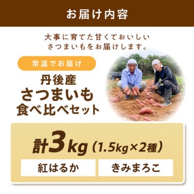 【食べ比べ】紅白 きみまろこと紅はるかのさつまいもセット 3kg 京丹後市の農家直送