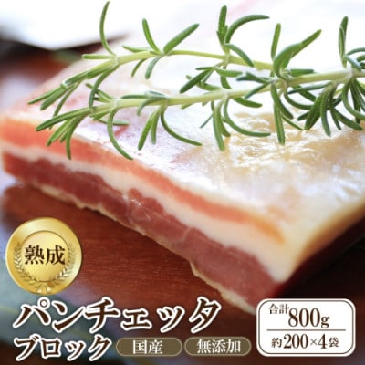 国産パンチェッタブロック(豚バラ肉の塩漬け)800g(約200g×4袋) 1ヵ月間熟成 豚肉