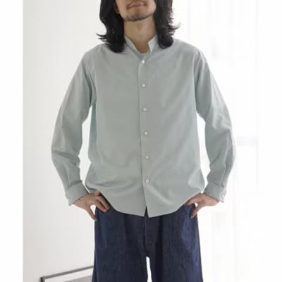 Kinudian 洗えるオフィサーシルクシャツ　サックスブルー