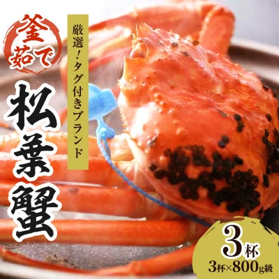ズワイガニ【厳選!タグ付きブランド】茹で松葉かに 鮮度品質自慢!釜茹でにてお届け! 800g級×3杯