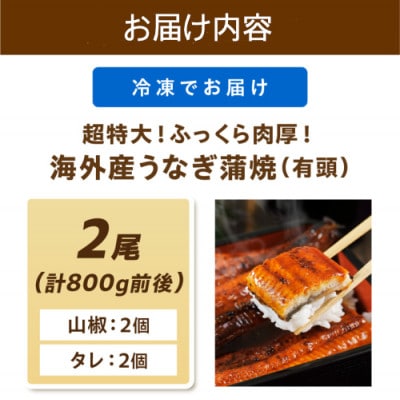 ふっくら肉厚!うなぎ蒲焼 2尾 合計800g前後　鰻でうな丼やうまきにも