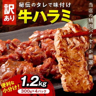 【訳あり】牛ハラミ(サガリ) 秘伝のタレ込み 味付け肉 1.2kg(300g×4パック)