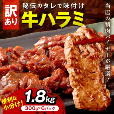 【訳あり】牛ハラミ(サガリ) 秘伝のタレ込み 味付け肉 1.8kg(300g×6パック)