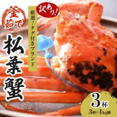 【訳あり!タグ付きブランド】茹で松葉かに 鮮度抜群、釜茹でにてお届け! 1kg級(足1本落ち)×3杯