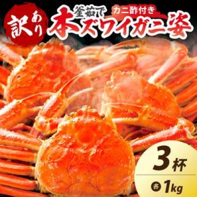 【大好評!カニ酢付き】訳あり!釜茹で!特大本ずわいがに姿 1kg×3杯