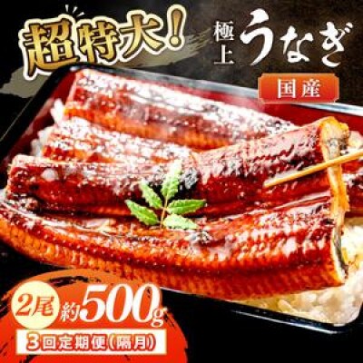 【2ヵ月毎定期便】【旨味がじゅわ～!圧倒的な存在感】国産うなぎ蒲焼 2尾 合計500g前後全3回