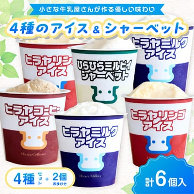 平林乳業 ヒラヤアイス4種 100ml ミルク・コーヒー・リンゴ・ミルピィ各1個+おまかせ2種セット