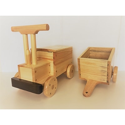 木のおもちゃ　四輪車(貨車付き)