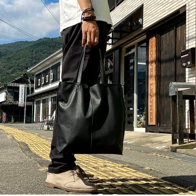 【Groover Leather】トートバッグ:信州鹿革:DTB-100(ブラック)