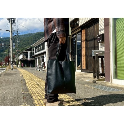 【Groover Leather】トートバッグ:信州鹿革:DTB-100(ブラック)