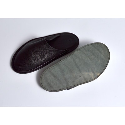 【Groover Leather】信州鹿革　ルームスリッパ　ブラック　L