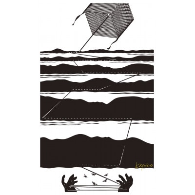 きりえ版画　KITEシリーズ　(糸巻き)