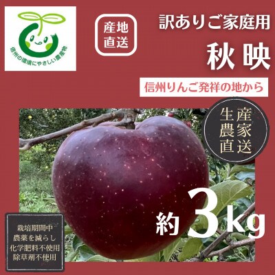 生産農家直送 信州りんご発祥の地・長沼産 長沼りんご 秋映(訳ありご家庭用) 3kg サイズミックス