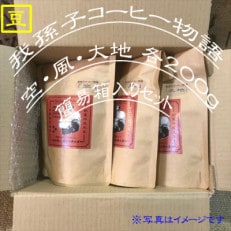 豆のまま『我孫子コーヒー物語 空・風・大地』各200g/合計600g入りセット