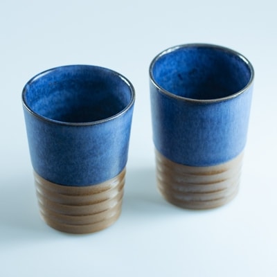 大谷焼 藍灰マット釉湯呑 ペア