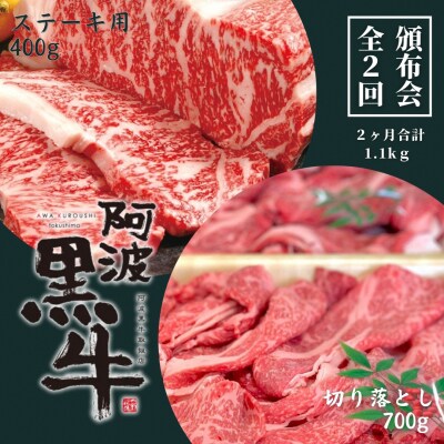 頒布会 2回お届け 阿波黒牛 ステーキ用400g & 切り落とし700g 合計1.1kg